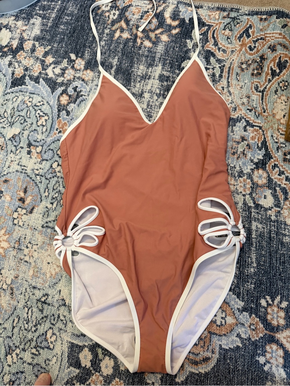 Pink Lily Rust-Hued Swimsuit with White Trim Brand New Never Worn